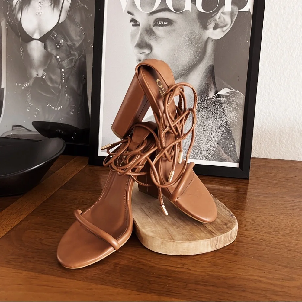 TAN STRAPPY HEELED SANDAL - Picture 3 of 5